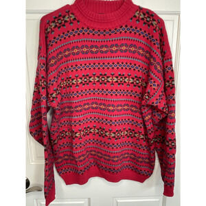 Vintage Eddie Bauer Men's Cotton Knit Pullover Sweater Sz M Fair-Isle Nordic Ski